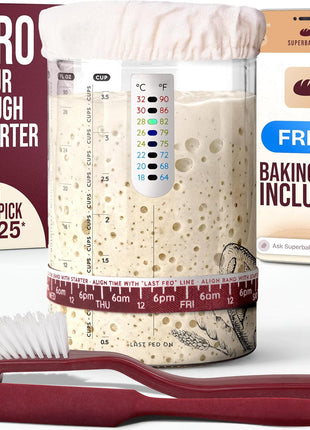 Superbaking Sourdough Starter Jar, Beginner Sourdough Starter Kit, 34oz Wide Mouth Sour Dough Glass Jar with Guides & Recipes, Sourdough Bread Baking Supplies, Sourdough Container Crock