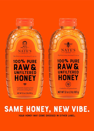 Nate's 100% Pure, Raw & Unfiltered Honey - Award-Winning Taste, 32oz. Squeeze Bottle