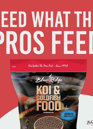 Blue Ridge Koi Fish Food 5lb - Koi Food Mini Growth Formula, Goldfish Food, Premium Fish Food for Ponds, Ponds Fish Food, Floating Pond Pellets