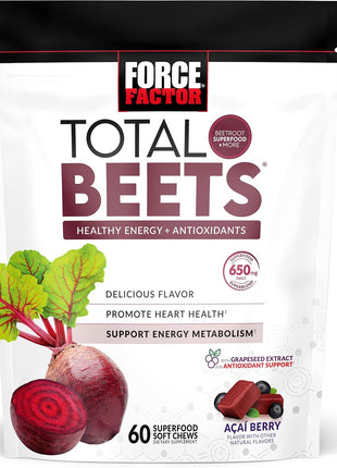 Force Factor Total Beets Drink Mix Superfood Powder with Nitrates to Support Circulation,Blood Flow & Total Beets Soft Chews with Beetroot, Nitrates, L-Citrulline, Grapeseed Extract