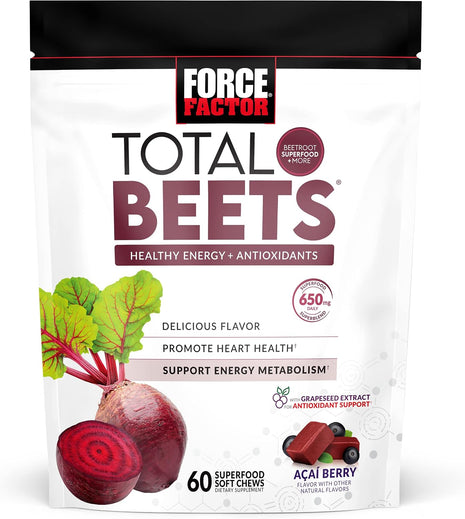 Force Factor Total Beets Drink Mix Superfood Powder with Nitrates to Support Circulation,Blood Flow & Total Beets Soft Chews with Beetroot, Nitrates, L-Citrulline, Grapeseed Extract