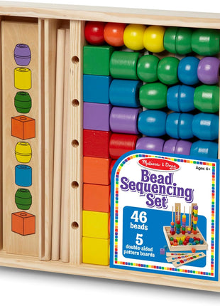 Melissa & Doug Bead Sequencing Set with 46 Wooden Beads and 5 Double-Sided Pattern Boards