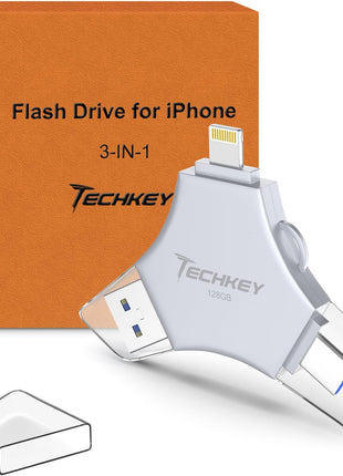 MFi Certified USB 3.0 Flash Drive 128GB for iPhone, 3in1 External Memory Photo Keeper Storage Stick for Picture/Video/Data Saver/Backup, High Speed Thumb/Jump/Hard Drives for iPhone/iPad/Android/PC