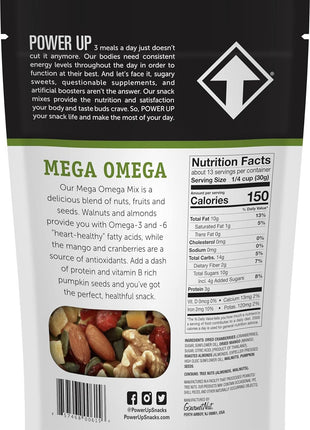 Power Up Trail Mix, Mega Omega Trail Mix, Non-GMO, Vegan, Gluten Free, No Artificial Ingredients, Gourmet Nut, 14 Ounce Bag