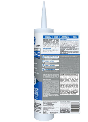 GE All Purpose Silicone Caulk, Clear, 10 fl oz Cartridge, 1 Pack - 100% Waterproof Silicone Sealant, Stronger Adhesion, Freeze & Sun Proof
