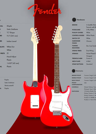 Fender Squier Stratocaster   Torino Red Bundle with Amplifier, Gig Bag, Strap, Instrument Cable, Picks, and Austin Bazaar Instructional DVD
