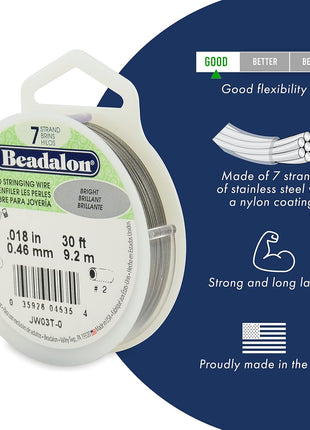 Beadalon 7 Strand Stainless Steel Bead Stringing Wire, 0.015 in / 0.38 mm, Satin Gold, 100 ft / 31 m