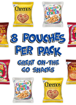 General Mills Cereal Variety Pack, Lucky Charms, Cinnamon Toast Crunch, Cheerios, and Honey Nut Cheerios, 8 Single Serve Pouches, 9.14 oz
