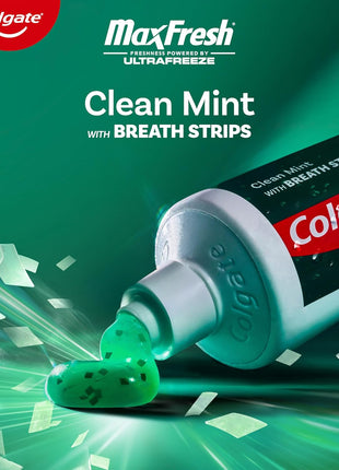 Colgate MaxFresh Clean Mint Toothpaste Pack, Fresh Breath Toothpaste with Fluoride and Hundreds of Mini Breath Strips, Leaves Mouth Feeling Refreshed for Hours, 4 Pack, 6.3 oz