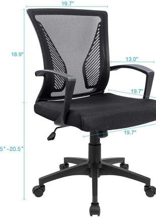 Furmax Office Chair Ergonomic Computer Desk Mesh Chair Mid Back Swivel Lumbar Support with Armrest (1, Black)