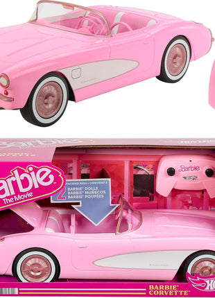 Hot Wheels RC Corvette from Barbie the Movie, Full-Function Remote-Control Toy Car Holds 2 Barbie Dolls