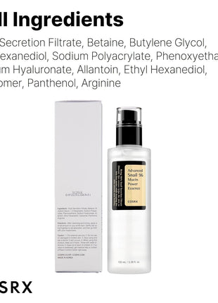 COSRX Snail Mucin 96% Repairing Serum, Hydrating Serum for Face with Snail Secretion Filtrate for Dull Skin & Fine Lines, 100ml, Korean Skin Care