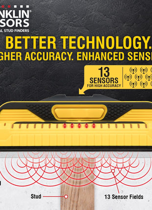 Franklin Sensors Prosensor M210 Stud Finder With 13-Sensors, Wood & Metal Stud Detector/Wall Scanner, Live Wire Detection, Made in the USA
