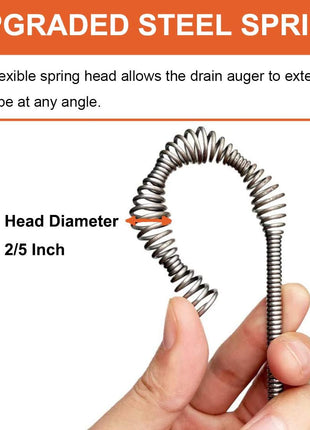 Drain Auger, Clog Remover with Drill Adapter, 25 Feet Flexible Plumbing Snake Use Manually or Powered for Kitchen, Bathroom and Shower Sink, Comes with Gloves (orange)