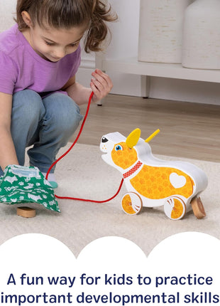 Melissa & Doug Feed, Walk & Poo Pup Wooden Preschool Pull Toy Play Set Ages 3+ - FSC Certified