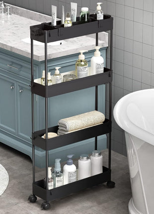 SPACELEAD Slim Storage Cart 4 Tier,Bathroom Organizer Rolling Utility,Mobile Shelving Unit Slide Out for Office, Kitchen, Laundry Room & Narrow Places,Black