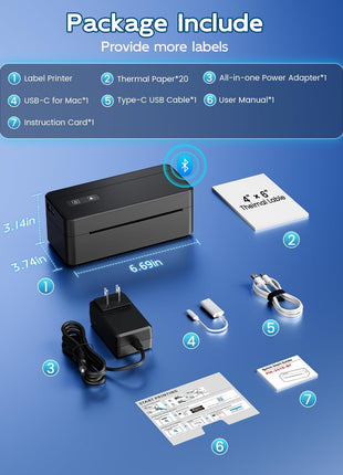 Bluetooth Thermal Shipping Label Printer, 4x6 Thermal Label Printer for Small Business, 2410BT Wireless Label Printers Compatible with iOS Android & PC, Widely Used for USPS, Tiktok