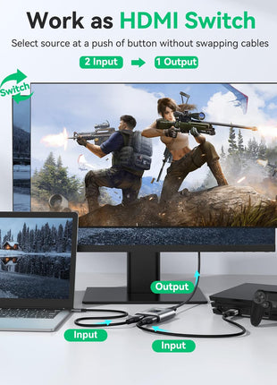 HDMI Switch 4k@60hz Splitter, GANA Aluminum Bidirectional HDMI Switcher 2 in 1 Out, Manual HDMI Hub Supports HD Compatible with Xbox PS5/4/3 Blu-Ray Player Fire Stick Roku