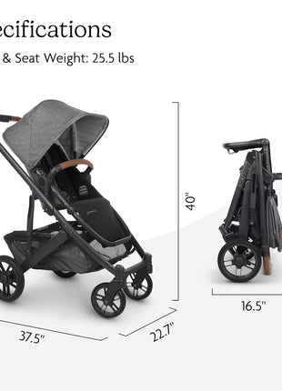 UPPAbaby Cruz V2 Stroller/Full-Featured Stroller with Travel System Capabilities/Toddler Seat, Bumper Bar, Bug Shield, Rain Shield Included/Greyson (Charcoal Mélange/Carbon Frame/Saddle Leather)