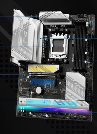ASRock AMD AM5 B850 Pro RS Motherboard, AMD Ryzen 9000/8000/7000 Series, 4X DDR5 Slots up to 8000MHz, 24-Pin Power Connection, ATX, 21x USB Ports, PCIe 5.0