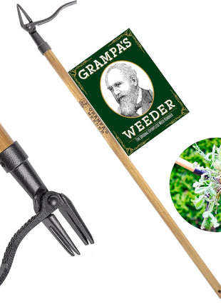 Grampa's Weeder - The Original Stand Up Weed Puller Tool with Long Handle - Made with Real Bamboo & 4-Claw Steel Head Design - Easily Remove Weeds Without Bending, Pulling, or Kneeling.