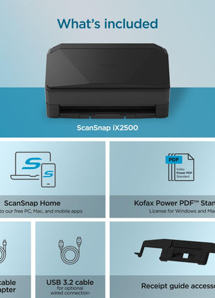 ScanSnap iX2500 Wireless or USB High-Speed Cloud Enabled Document, Photo & Receipt Scanner with Large 5 inch Touchscreen and 100 Page Auto Document Feeder for Mac or PC, Black