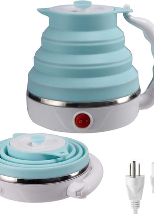 Travel Foldable Electric Kettle, Collapsible Electric Kettle Food Grade Silicone Small Pot Boiling water,Dual Voltage(600ml,110-220V US Plug) (Blue)
