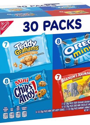Nabisco Team Favorites Variety Pack, OREO Mini, CHIPS AHOY! Mini, Teddy Grahams Honey & Barnum's Animal Crackers, 30 Snack Packs