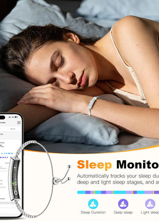 Smart Bracelet for Women – Fitness Tracker with Heart Rate, Sleep & Step Tracking, 1ATM Water Resistant, Multi-Sport Modes, Fitness Tracking Wearable with Free App, 2 Bands(Silver)