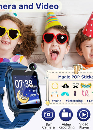 Cosjoype Kids Game Smart Watch for Kids with 39 Puzzle Games HD Touch Screen Camera Music Player Pedometer Alarm Clock Calculator Flashlight 12/24hr Kid Watch Gift for 4-12 Year Old Boys Toys for Kid