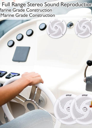 Pyle Marine Speakers - 5.25 Inch 2 Way Waterproof and Weather Resistant Outdoor Audio Stereo Sound System with 180 Watt Power and Low Profile Slim Style - 1 Pair - PLMRS5W (White)