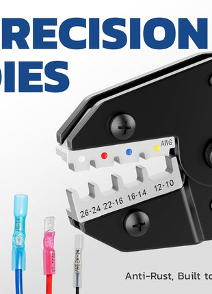 haisstronica Crimping Tool For Heat Shrink Connectors-AWG 26-10 Ratchet Wire Terminal Crimper-Ratcheting Crimper Tools-Available For Insulated Nylon Connectors and Electrical Wire Connectors HS-8327