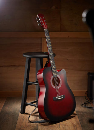 Ashthorpe 41-inch Beginner Cutaway Acoustic Guitar Package (Red), Full Size Basic Starter Kit w/Gig Bag, Strings, Strap, Tuner, Picks