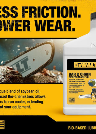 DEWALT – Biodegradable Bar & Chain Oil – Green, Eco-Friendly, Non-Toxic Professional Bar & Chainsaw Lubricant – Ultraclean All-Season Oil for Gas, Electric Saw, and Pole Saw, 16 oz