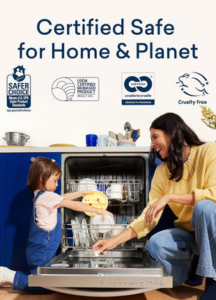 BLUELAND 100% Plastic-Free Dishwasher Detergent Tablets, 60ct, Free & Clear | Eco-Friendly Dishwashing Pods, Cuts Grease & Stuck on Food, Rinses Clean for Streak-Free Shine, Fully Dissolves, Septic Safe