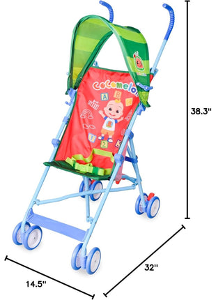 Cocomelon Umbrella Stroller with Canopy, Lightweight and Compact for Travel, 3D Stroller Red