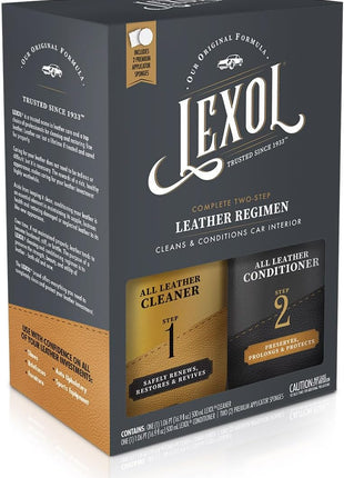 Lexol Leather Conditioner and Cleaner Kit by Lexol, Use on Furniture, Car Interiors, Shoes, Handbags, Includes 2 Application Sponges, Two-Step System, 16 oz Each