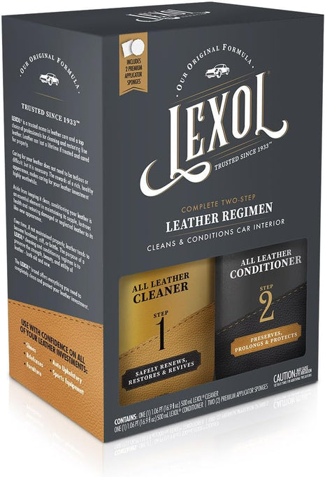 Lexol Leather Conditioner and Cleaner Kit by Lexol, Use on Furniture, Car Interiors, Shoes, Handbags, Includes 2 Application Sponges, Two-Step System, 16 oz Each