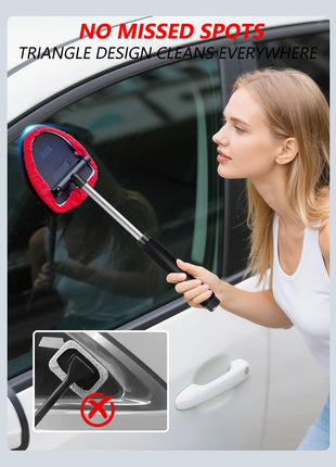 Topmart Windshield Cleaner,Windshield Cleaning Tool with Extendable Handle and Air Vent Duster for Car Interior Exterior,Car Glass Cleaner Kit with Washable Reusable Microfiber Cloth