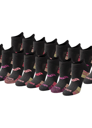 Saucony Women's RunDry Performance 8, 16 Pairs Heel Tab Athletic Socks, S-L, Assorted Darks (8 Pairs), Medium