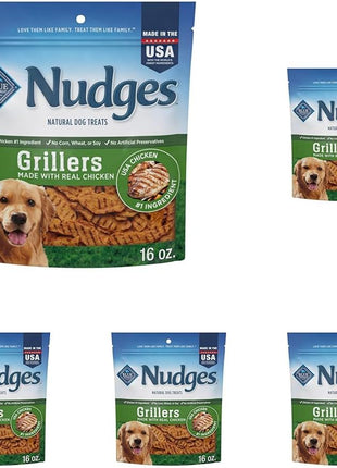 Blue Buffalo Nudges Grillers Natural Dog Treats, Made in the USA with Real Chicken, 16-oz Bag (Pack of 5)