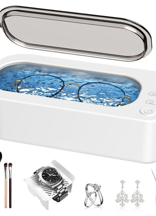 Ultrasonic Jewelry Cleaner Machine: 48KHz Ultra Sonic Cleaner for Jewelry,Eyeglass,Rings,Watch Band,Dentures,with Dual Cleaning Modes,350ML 304 Stainless Steel Tank,Gift for Wife,Mom,Daughter