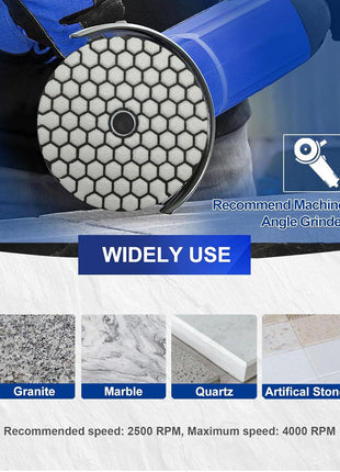 SHDIATOOL Dry Diamond Polishing Pads 4 Inch Set of 7 Pieces Plus a Rubber Backer for Granite Marble Stone Sanding Pads