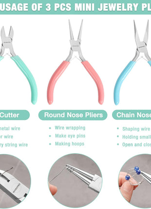 WORKPRO Jewelry Pliers Set, 3 Pack Jewelry Making Tool Kit Includes Mini Needle Nose Plier/Chain Nose Plier, Round Nose Plier and Wire Cutter for Jewelry Repair, DIY Crafts, Jewelry Making Supplies