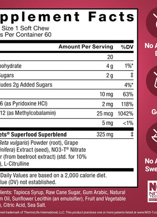 Force Factor Total Beets Soft Chews Heart Health Superfood with Beetroot | Nitrates, L-Citrulline, Grapeseed Extract, and Antioxidants, Healthy Energy Supplement, 120 count, 2-Pack