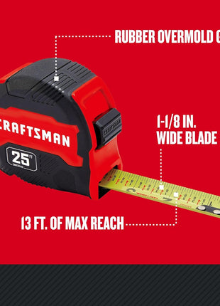 CRAFTSMAN 25-Ft Tape Measure with Fraction Marketing, Retractable, Manual-Locking Blade (CMHT37443S)