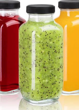 umud Juice Bottles with Lids, 16 Oz, Set of 3 | Clear Glass Jars with Caps, Reusable Empty Drink Containers, For Juicing, Smoothies, Water, Milk, Kombucha Storage