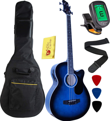 Vizcaya Full Size 4 Strings Cutaway Acoustic-Electric Bass Guitar With 4-Band Equalizer,5mm Padding Gig Bag,Strap, Picks-Blue