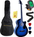 Vizcaya Full Size 4 Strings Cutaway Acoustic-Electric Bass Guitar With 4-Band Equalizer,5mm Padding Gig Bag,Strap, Picks-Blue