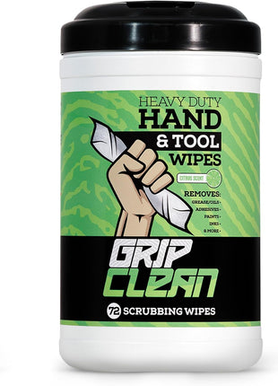 Heavy Duty Hand Cleaning Wipes, Tool Wipes, Waterless Mechanic Hand Cleaner | Dual Sided Hand & Tool Wipes, Grease, Oil, Paint & Adhesive Remover, Citrus Scent 72ct Canister For Garage, Shop & Jobsite
